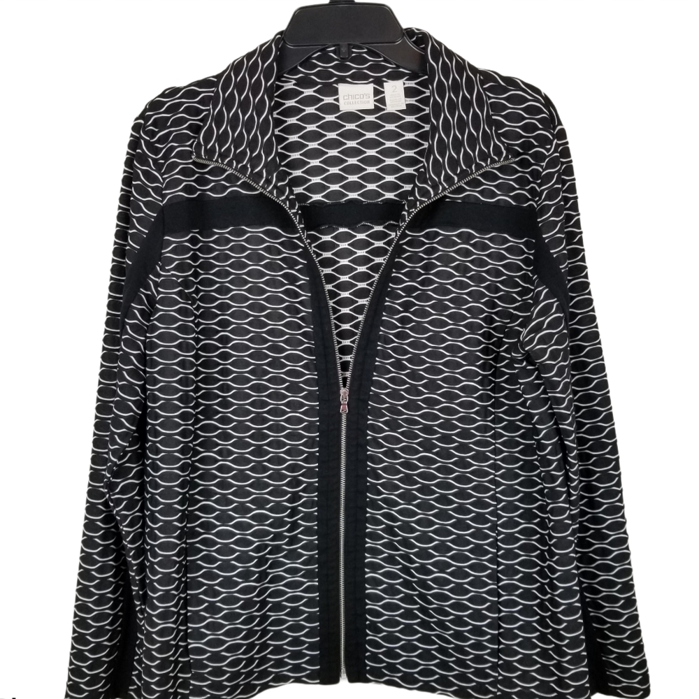 Chico's Collection Size 2 Black & White Jacket